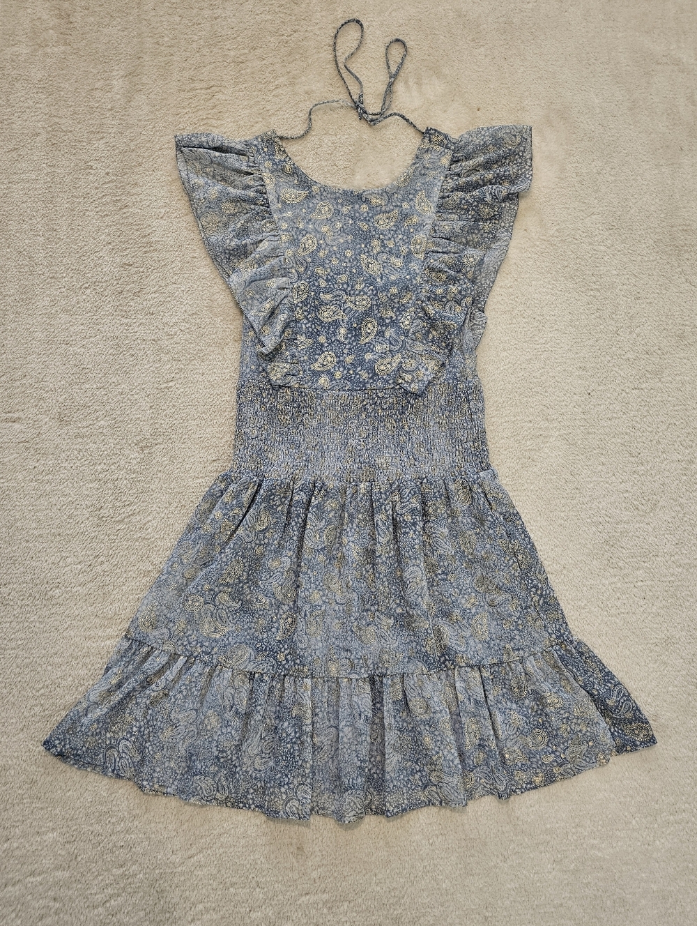 NEW Michael Kors Blue Gold Paisley Ruffle Dress Size XS Preppy Feminine Summer - Picture 2 of 8
